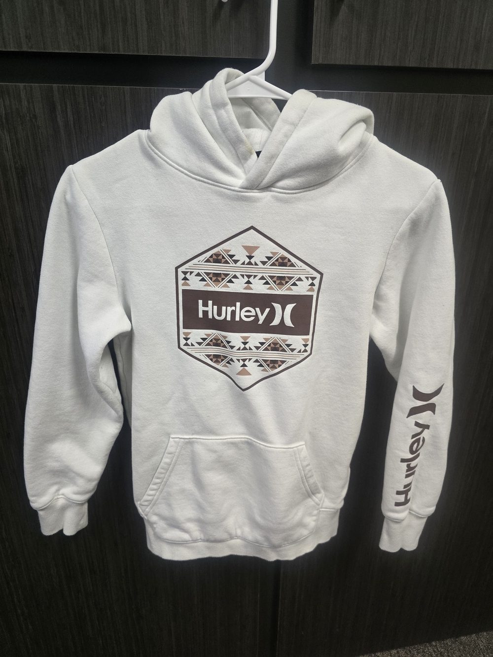 Hurley Boys Hoodie Size M 10-12 White Pullover Logo Graphic Sweatshirt